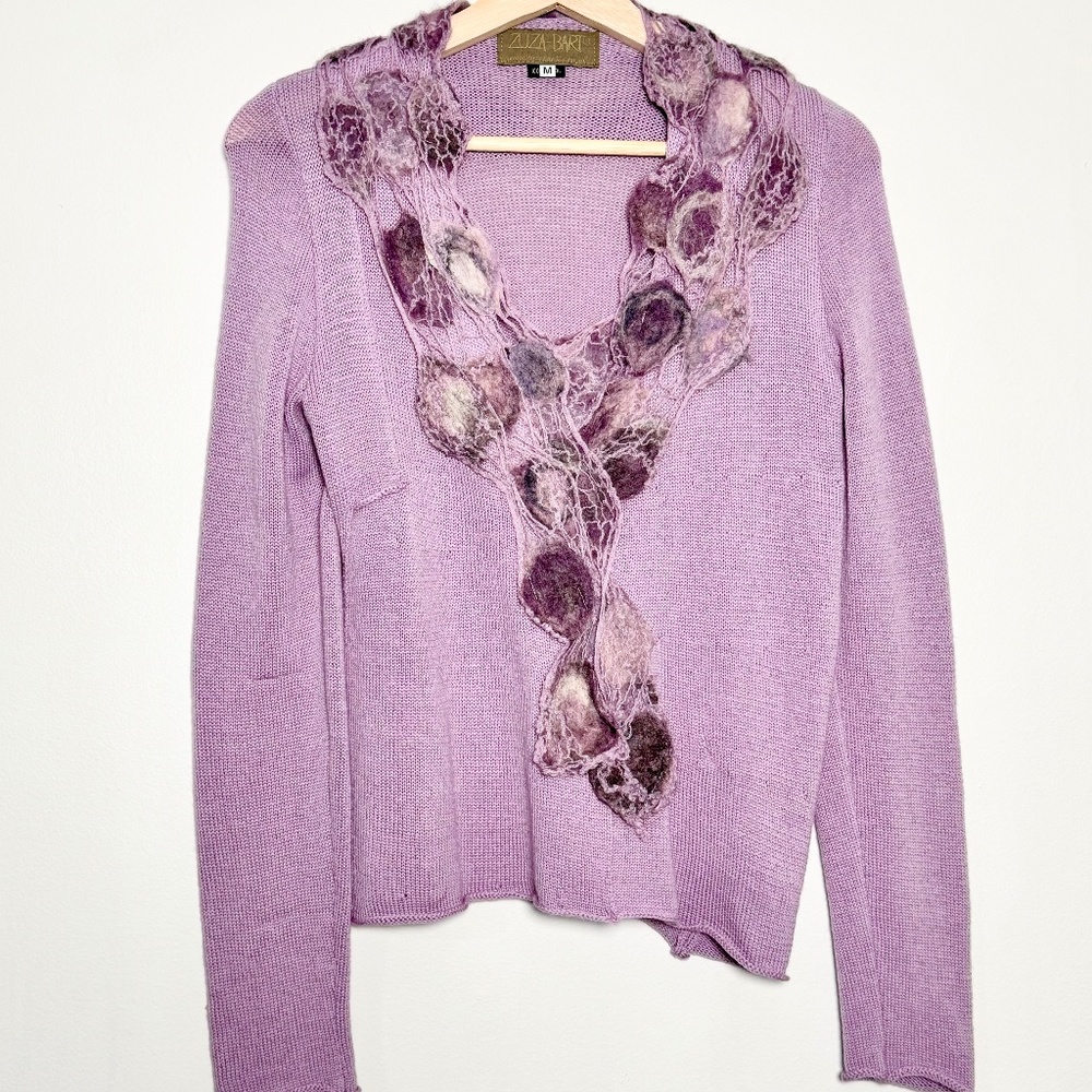 Zuza Bart Art to Wear Handmade Lavendar Wool Sweater RARE Sz M